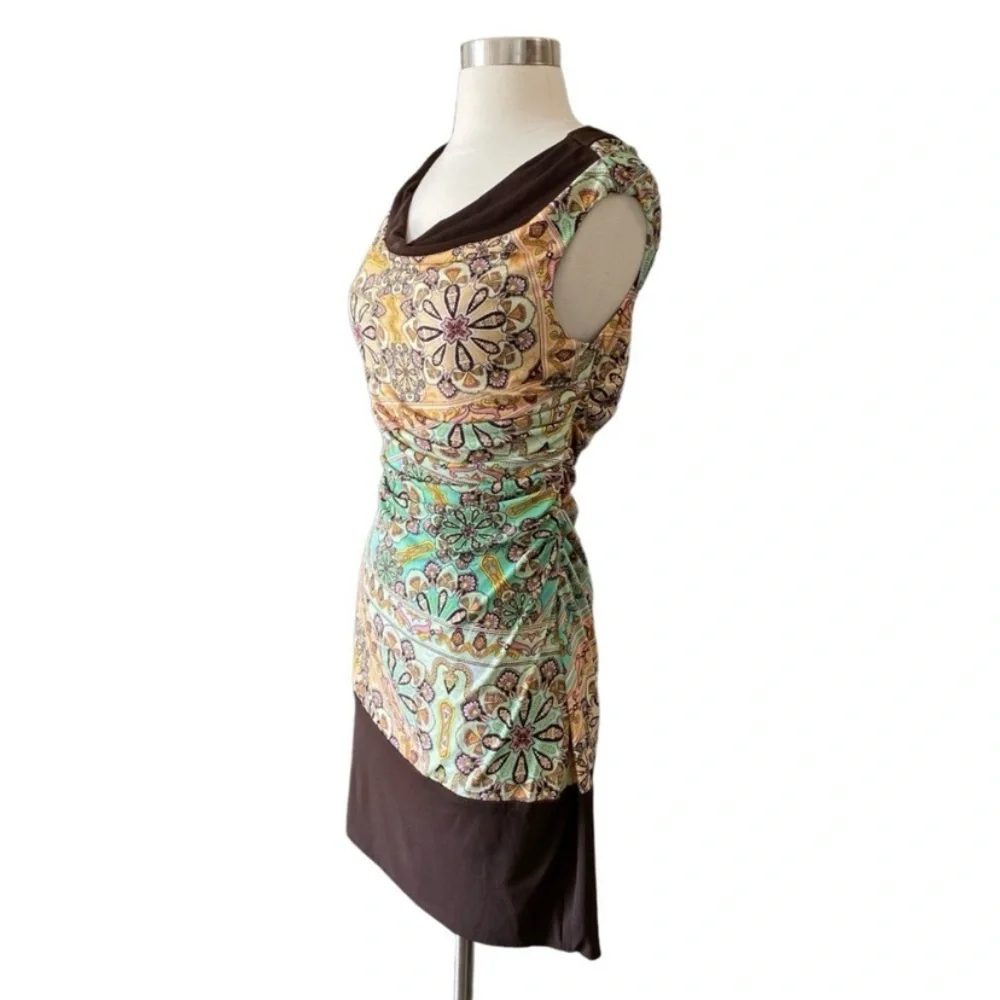 Ruched Mini Body Con Dress Paisley Print Y2K Style - Picture 5 of 11